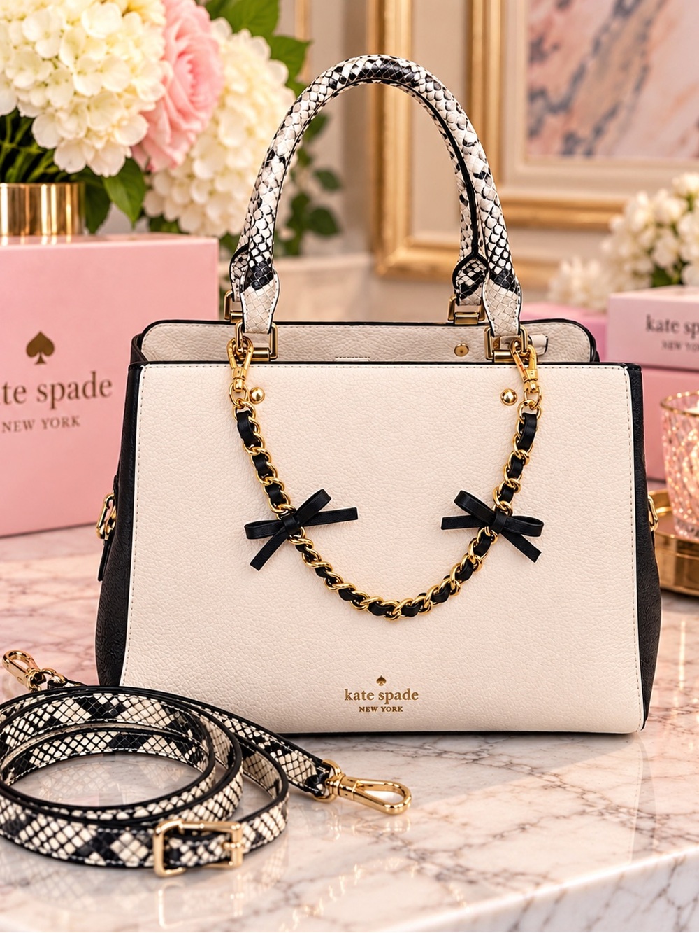 kate spade Leila Medium Triple Compartment Snake-Print Top-Handle Satchel
